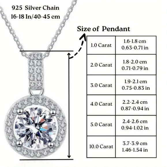 10 Carat Moissanite set in Sterling Silver with Sterling Silver Chain - Picture 3 of 9